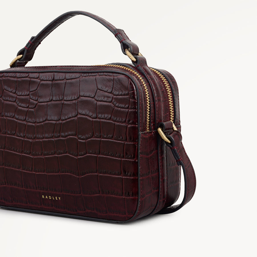 Hadley Lane - Faux Croc Medium Ziptop Cross Body Dark Cherry - 112945