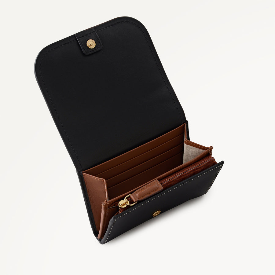 Maldon Mews - Colourblock Medium Flapover Purse Black - 112987