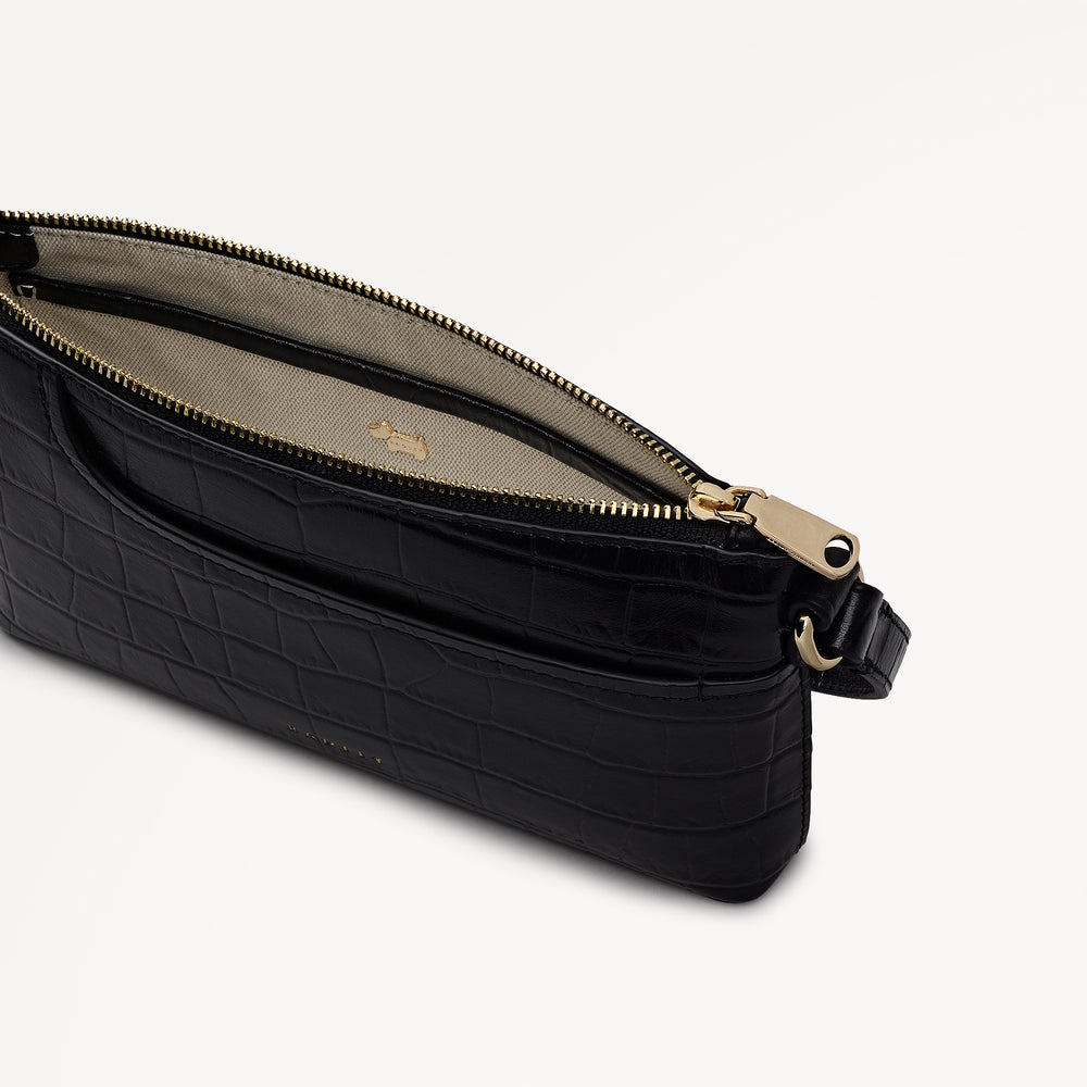 Pockets - Faux Croc Mini Ziptop EW Shoulder Black - 113027