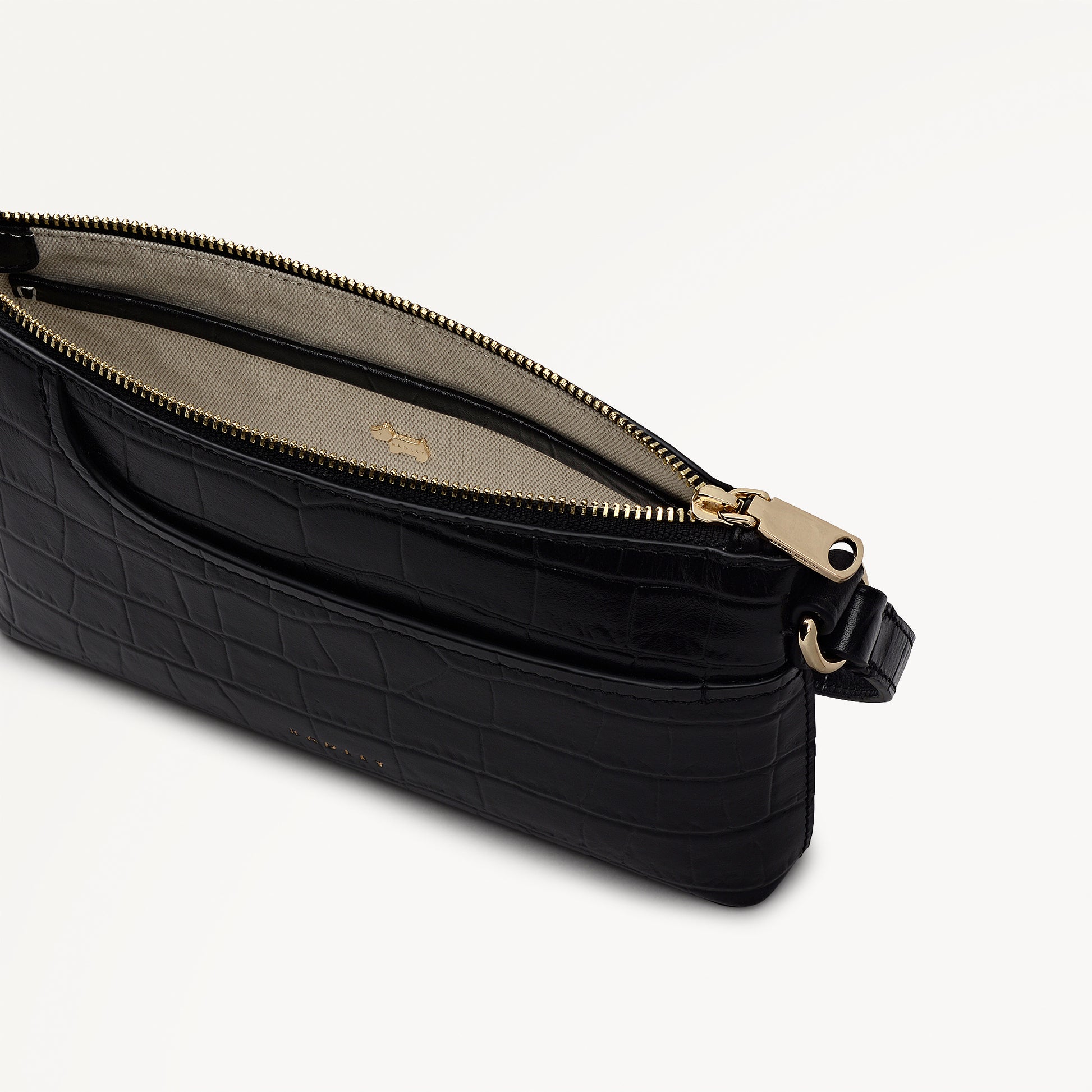 Pockets - Faux Croc Mini Ziptop EW Shoulder Black - 113027