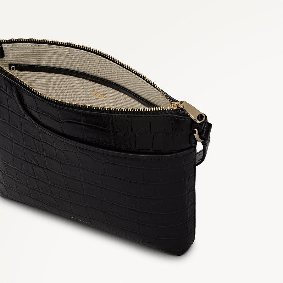 Pockets - Faux Croc Small Ziptop NS Cross Body Black - 113028