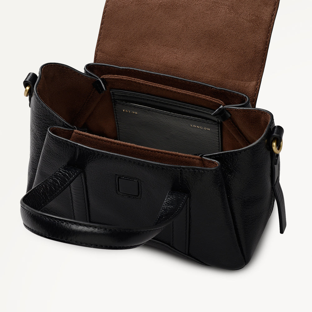 The Chancery - High Shine Small Flapover Grab Black - 113037