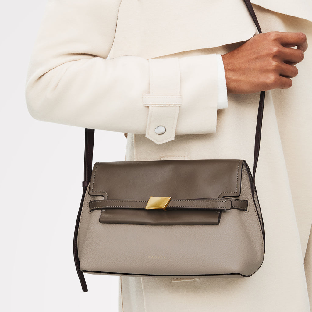 The Christina - Colourblock Small Flapover Cross Body Porcini - 113042