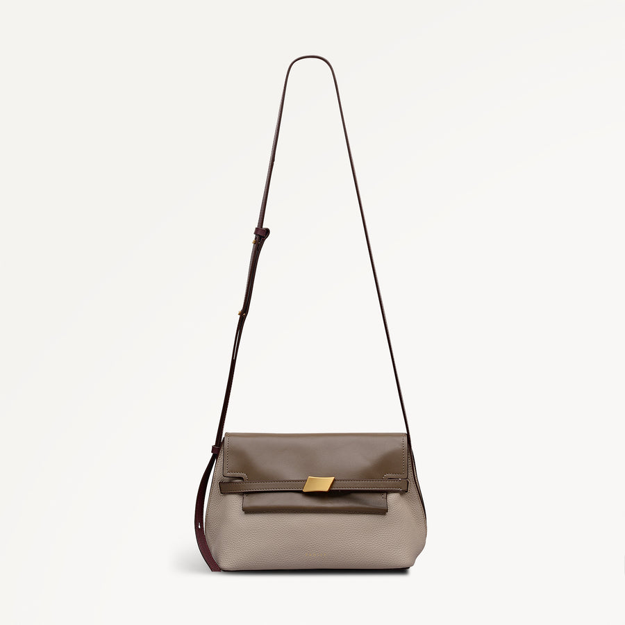 The Christina - Colourblock Small Flapover Cross Body Porcini - 113042