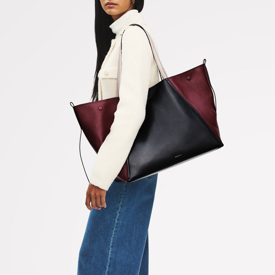 The Delphine - Colourblock Extra Large Open Top Tote Dark Cherry - 113046