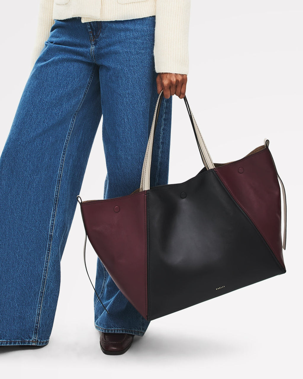 The Delphine - Colourblock Extra Large Open Top Tote Dark Cherry - 113046