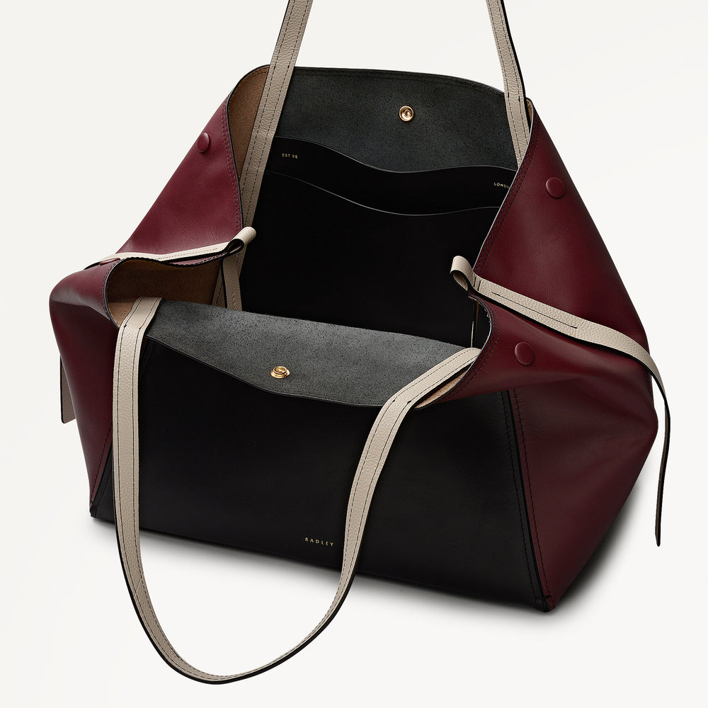 The Delphine - Colourblock Extra Large Open Top Tote Dark Cherry - 113046
