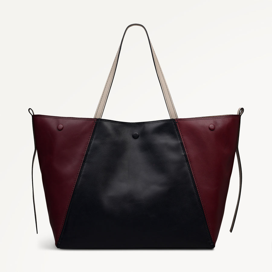The Delphine - Colourblock Extra Large Open Top Tote Dark Cherry - 113046