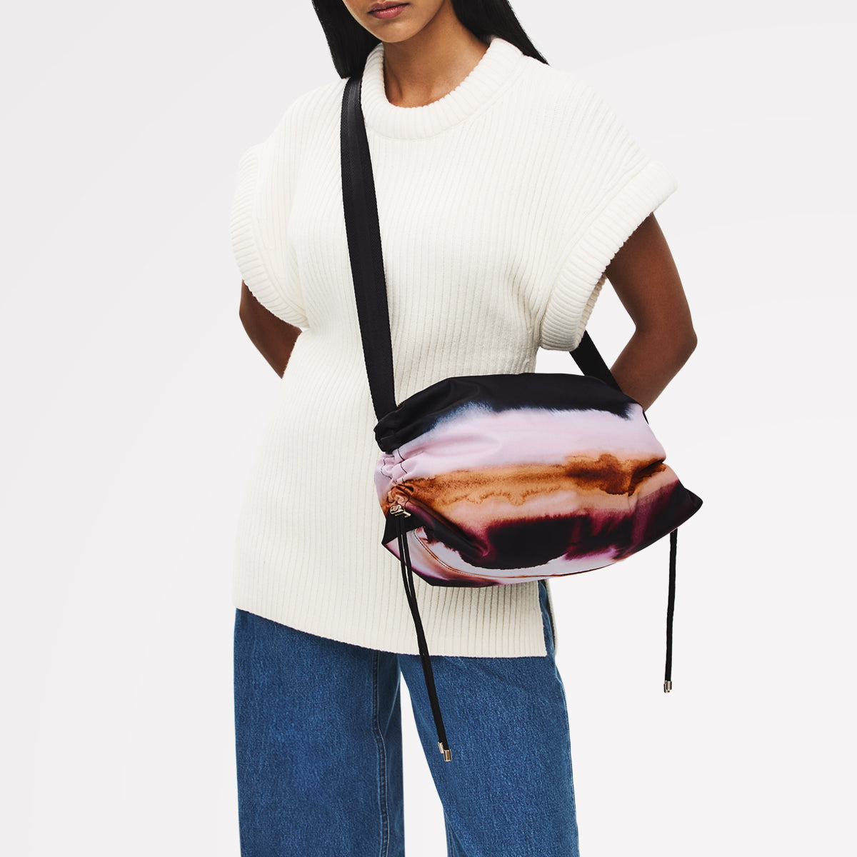 Eden Row - Ombre Stripe Medium Ziptop Cross Body Black - 113058