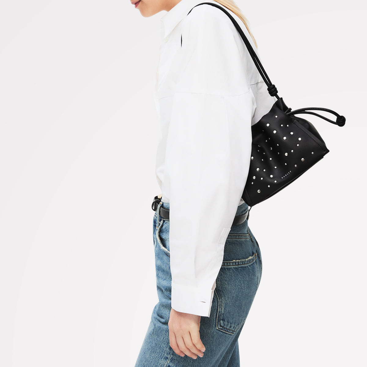 The Roxburgh - Stud Small Drawstring Cross Body Black - 113068