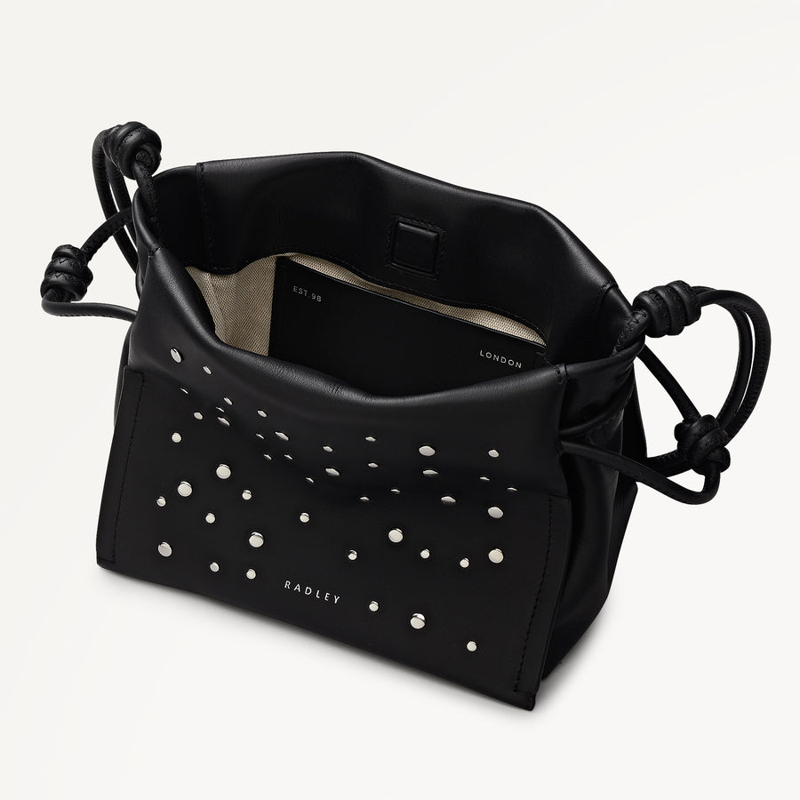 The Roxburgh - Stud Small Drawstring Shoulder Black - 113068
