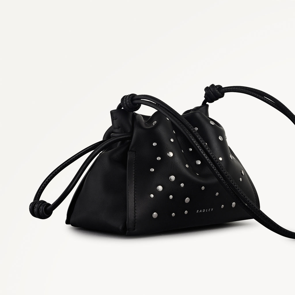 The Roxburgh - Stud Small Drawstring Cross Body Black - 113068