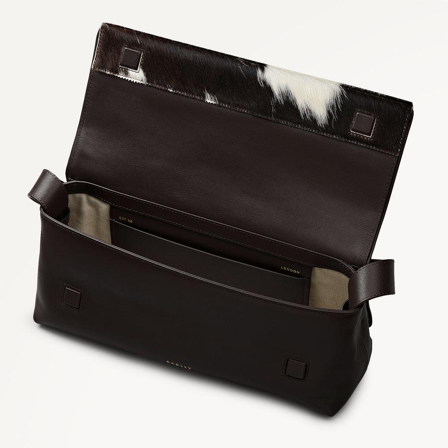 The Annabel - Cow Hide Medium Flapover Shoulder Dark Oak - 113071
