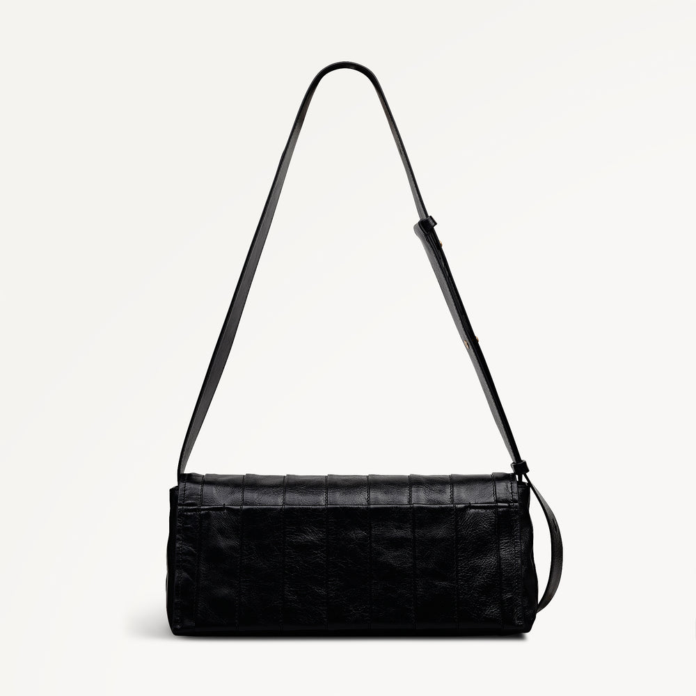 The Annabel - Stripe Medium Flapover Shoulder Black - 113072