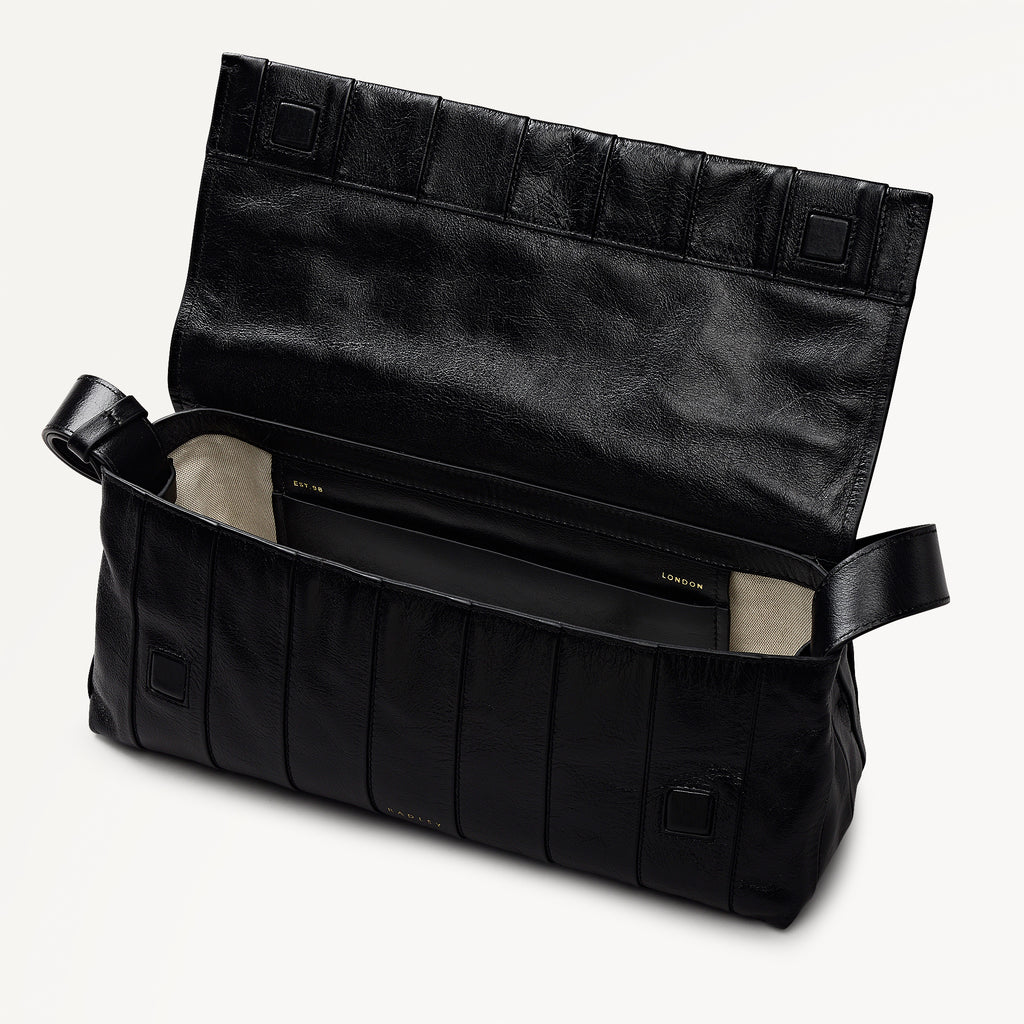 The Annabel - Stripe Medium Flapover Shoulder Black - 113072