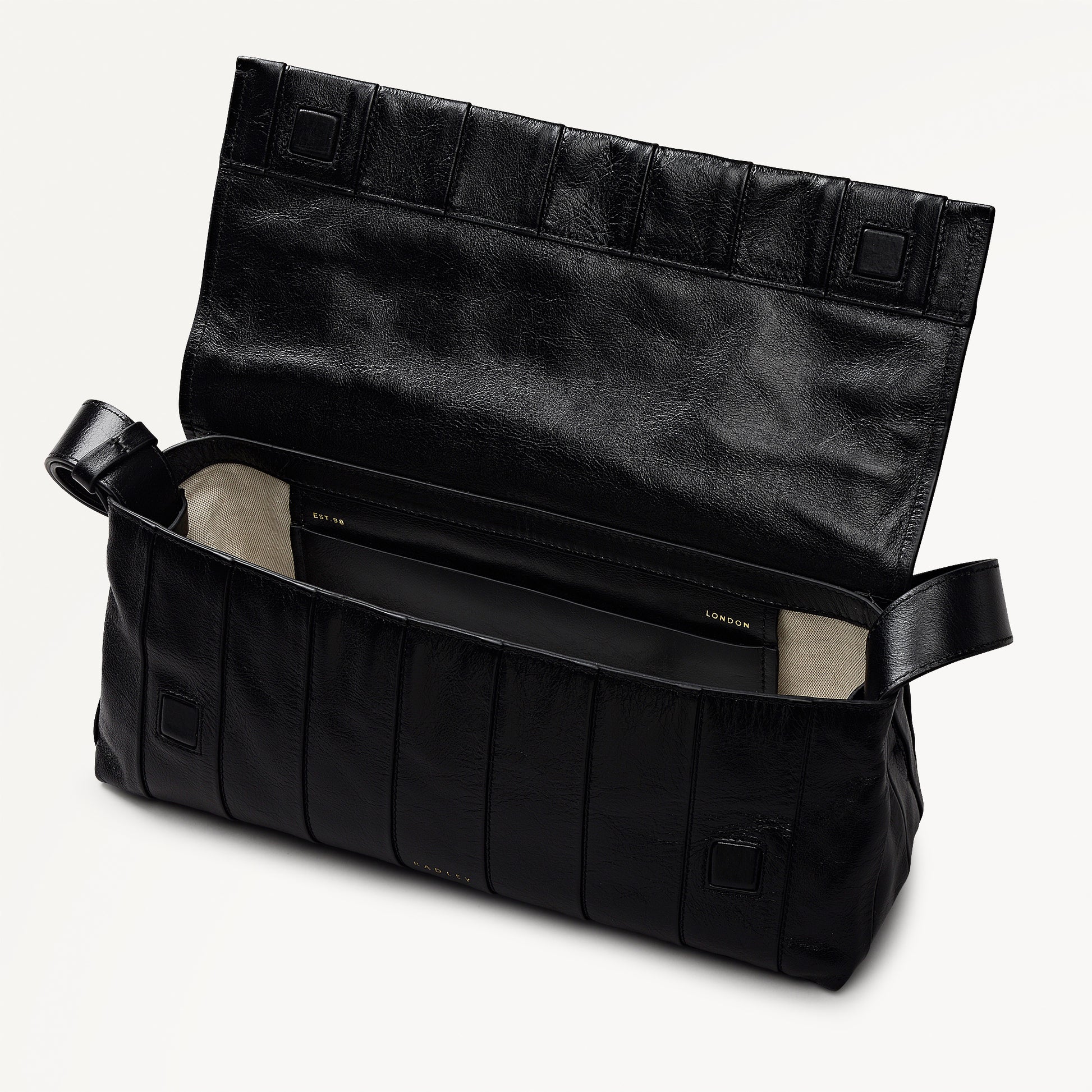 The Annabel - Stripe Medium Flapover Shoulder Black - 113072