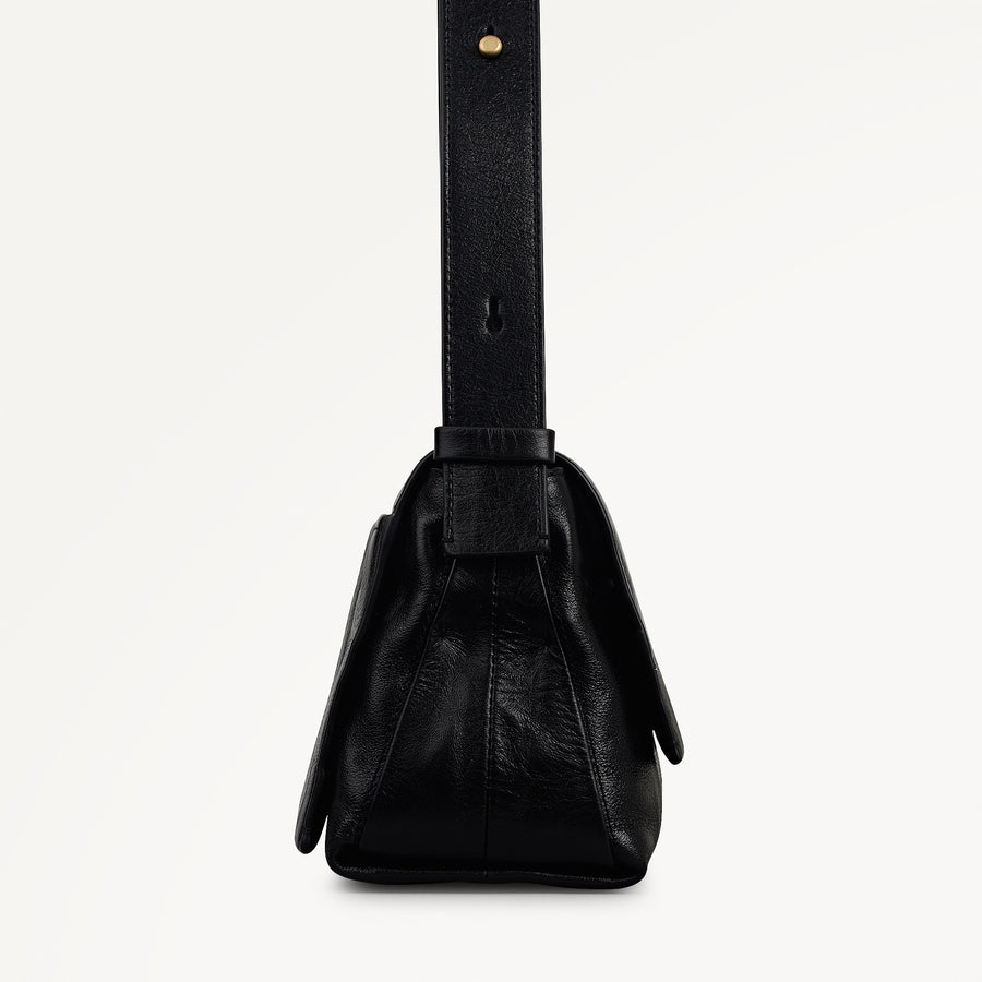 The Annabel - Stripe Medium Flapover Shoulder Black - 113072