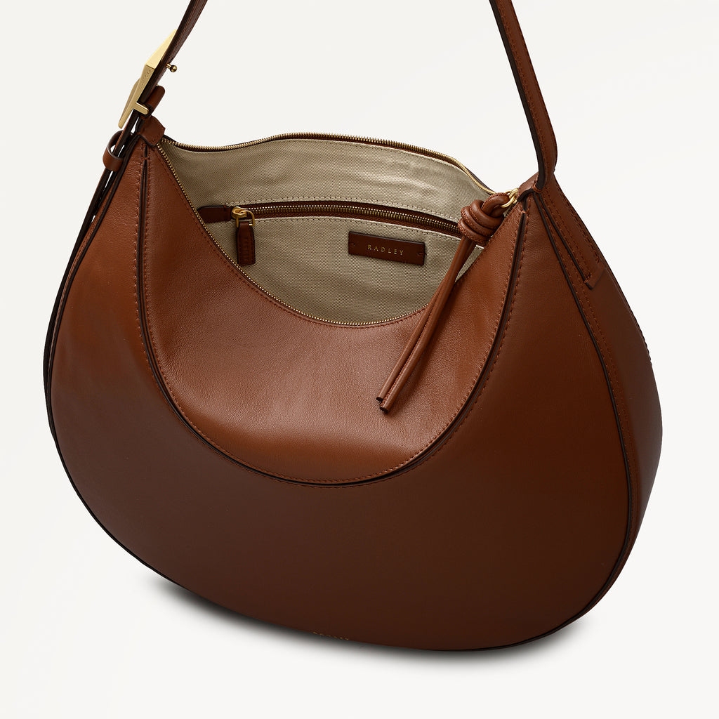 Bliss Crescent Large Ziptop Shoulder Cognac