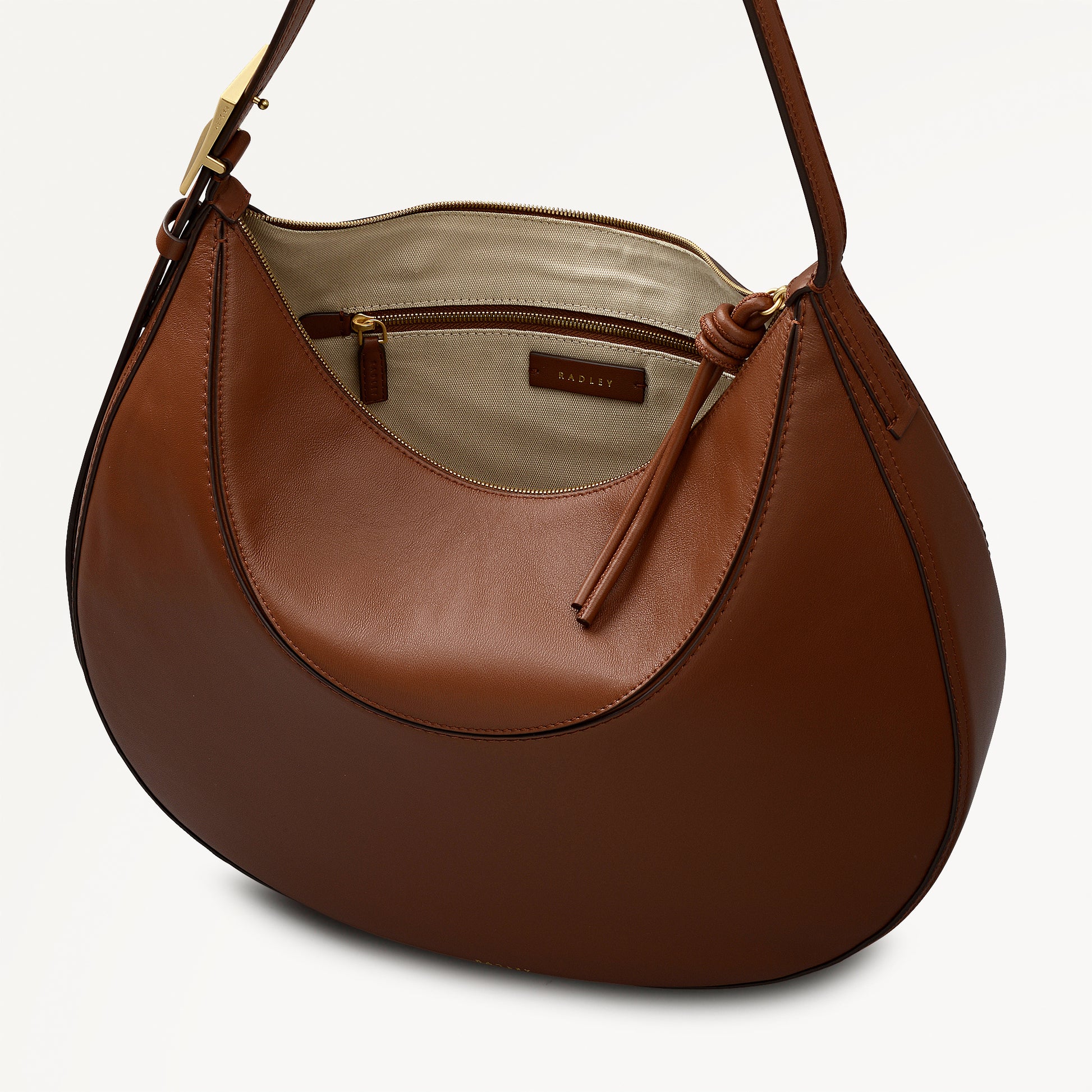 Bliss Crescent Large Ziptop Shoulder Cognac