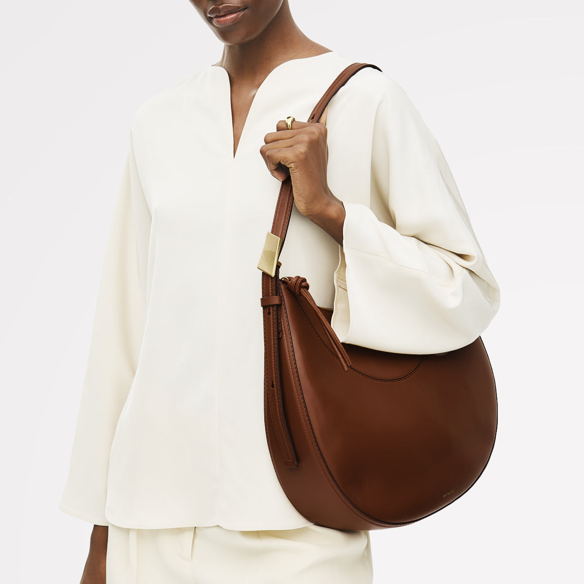 Bliss Crescent Large Ziptop Shoulder Cognac