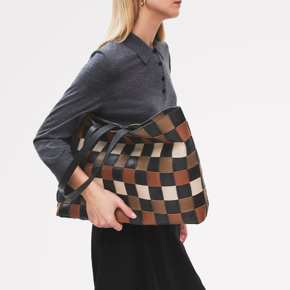 The Abbey - Patchwork Extra Large Open Top Tote Black - 113093