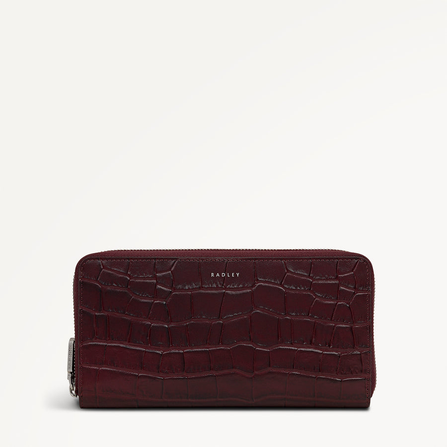 Dukes Place - Faux Croc Large Zip Around Purse Dark Cherry - 113147