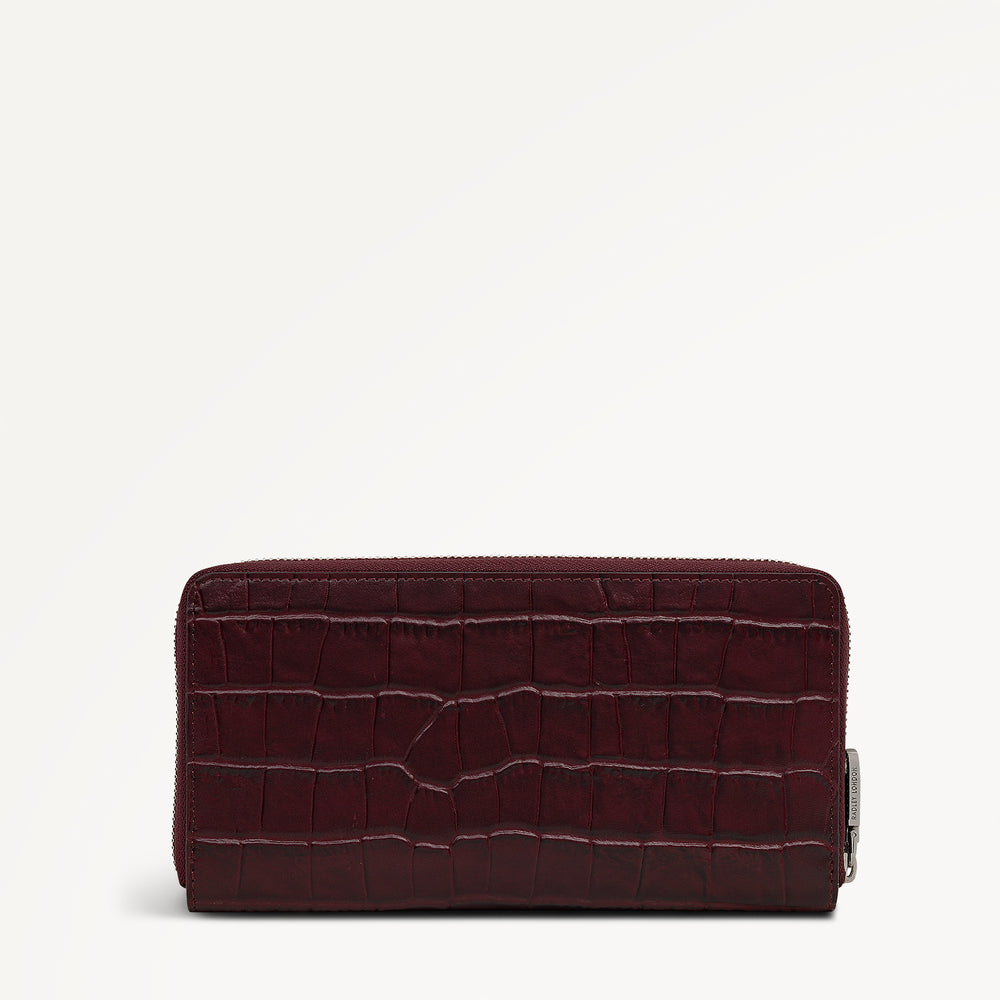 Dukes Place - Faux Croc Large Zip Around Purse Dark Cherry - 113147