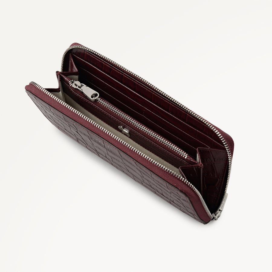 Dukes Place - Faux Croc Large Zip Around Purse Dark Cherry - 113147
