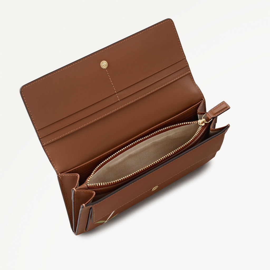 Floral Large Flapover Wallet Cognac - 113210