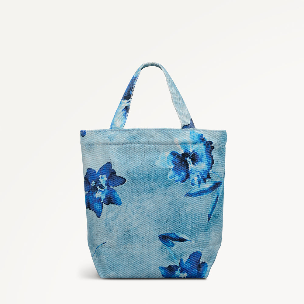 Painterly Floral Small Open Top Grab Denim - 113272