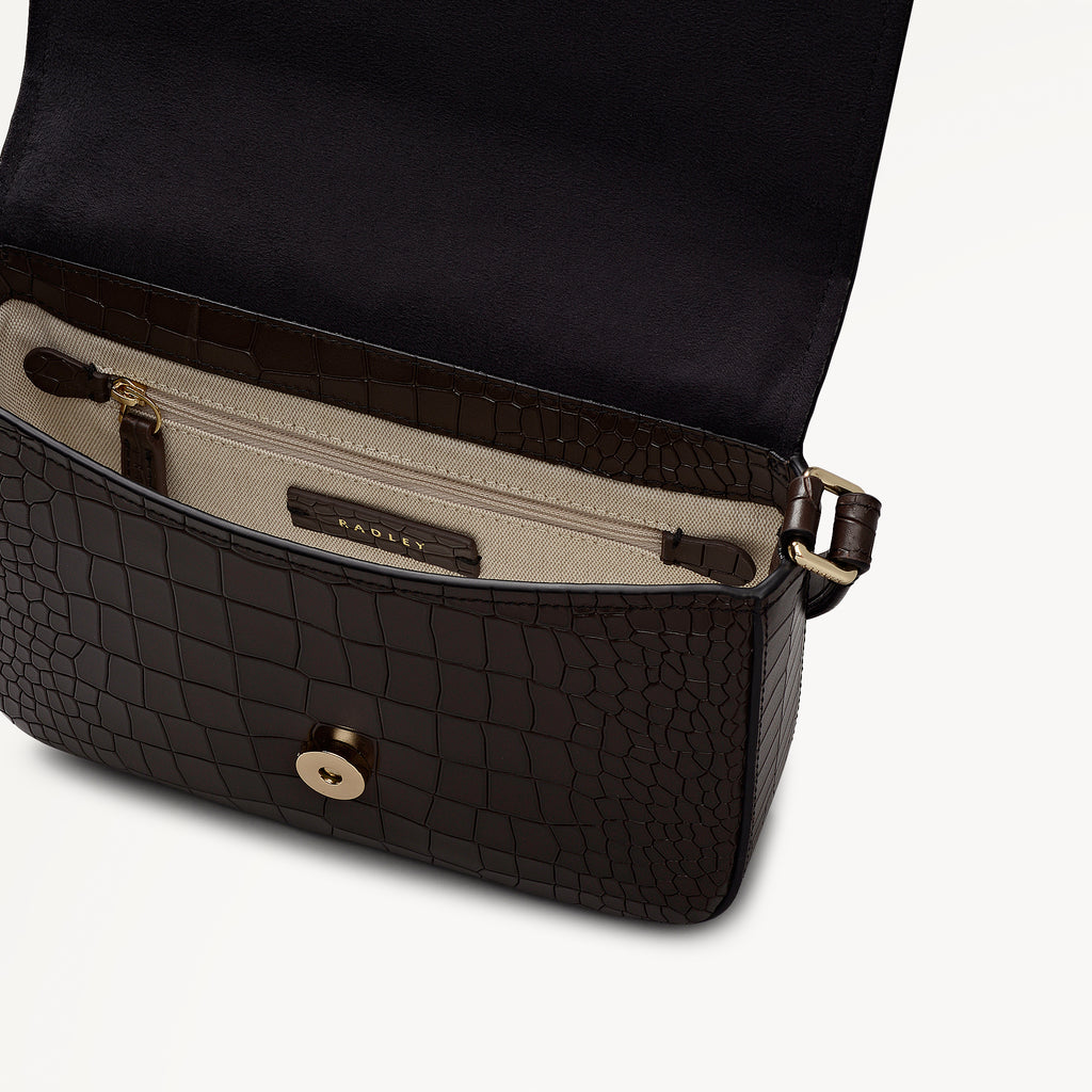 Percy Grove - Faux Croc Medium Flapover Cross Body Dark Oak - 113281