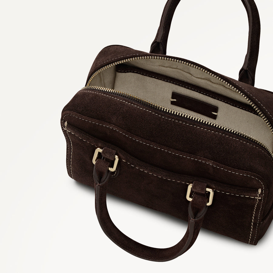 Portland Way - Suede Mini Zip Around Grab Dark Oak - 113289 Ohf/112/04