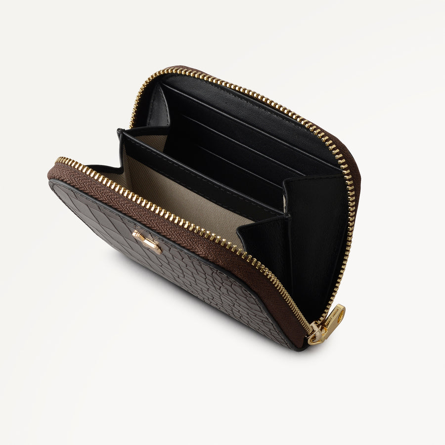 Percy Grove - Faux Croc Small Zip Around Purse Dark Oak - 113303