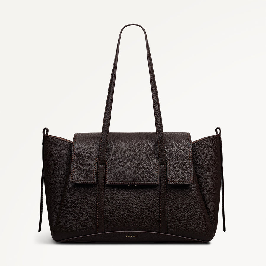 The Chancery Leather Medium Flapover Shoulder Bag in Dark Oak - 113311