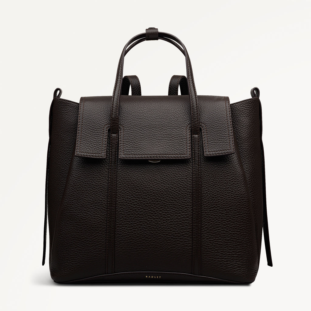 The Chancery Leather Medium Flapover Backpack in Dark Oak - 113312