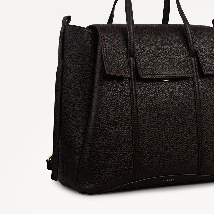 The Chancery Leather Medium Flapover Backpack in Dark Oak - 113312