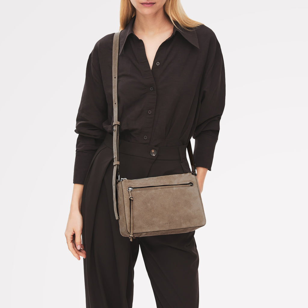 Fountain Park - Suede Small Ziptop Cross Body Coffee - 113329
