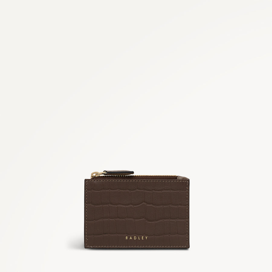 Alba Place - Faux Croc Small Zip Card & Coin Holder Coffee - 113420