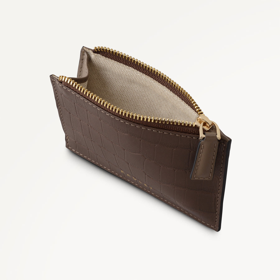 Alba Place - Faux Croc Small Zip Card & Coin Holder Coffee - 113420