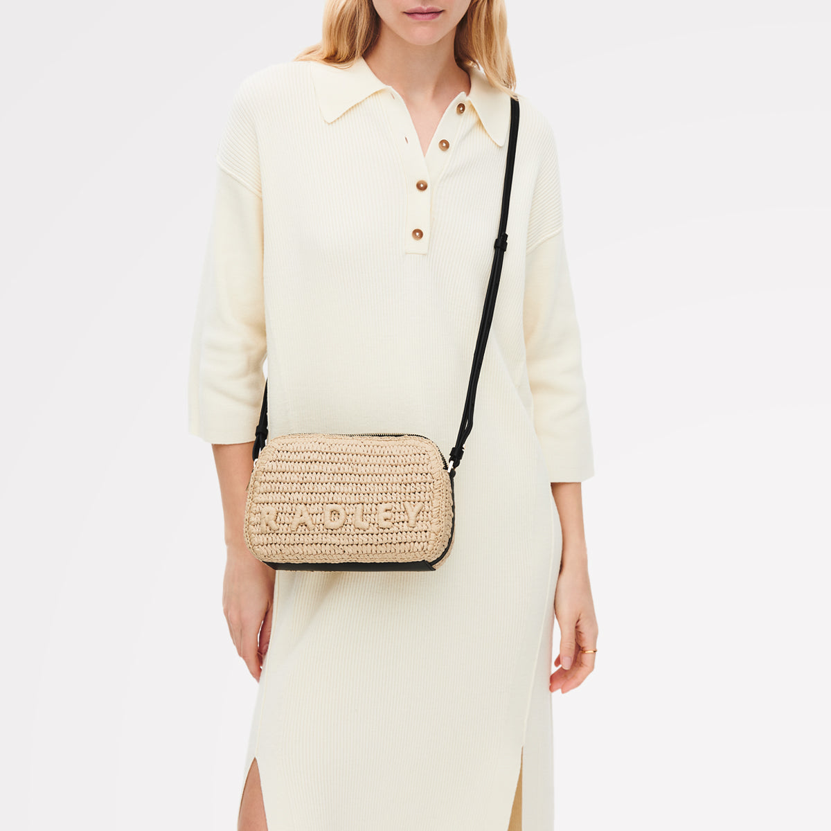 Dukes Place - Raffia Medium Ziptop Cross Body Natural - 113449