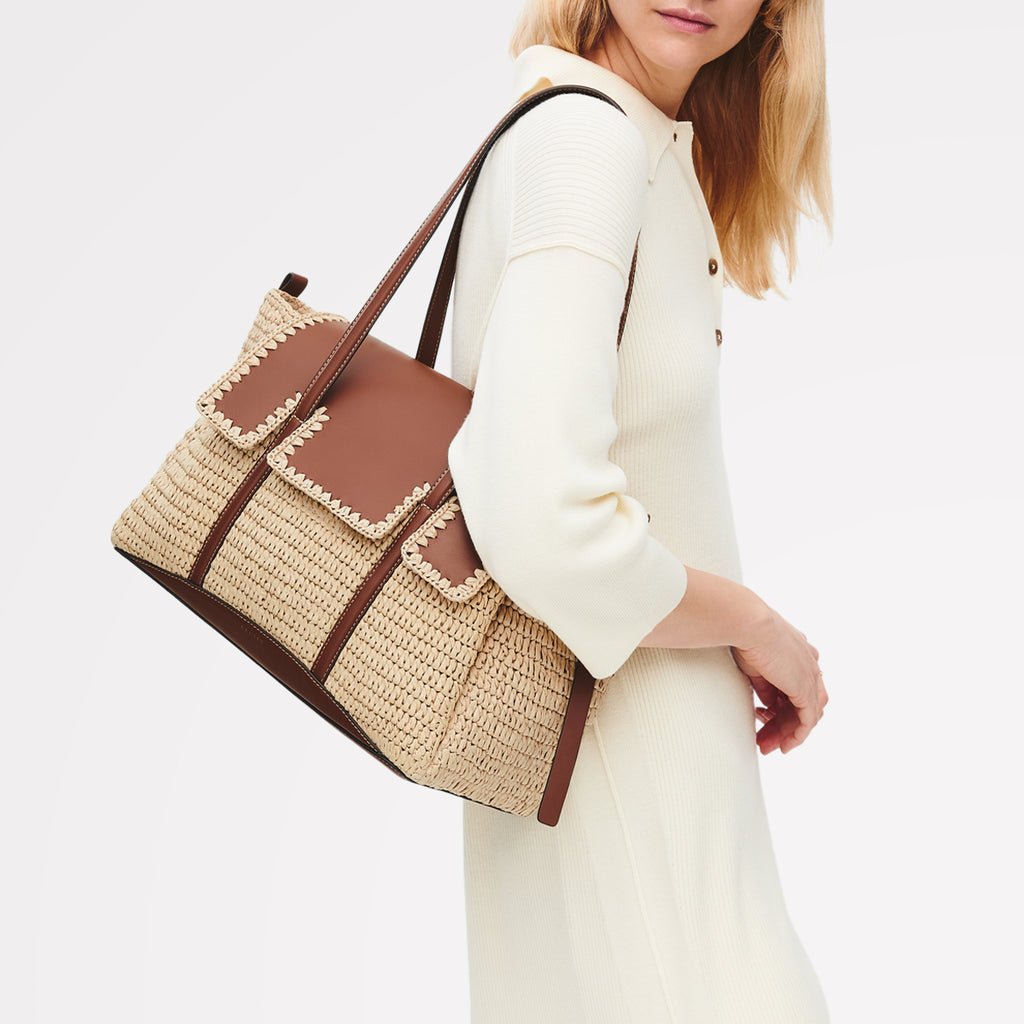 The Chancery - Raffia Medium Flapover Shoulder Natural - 113456