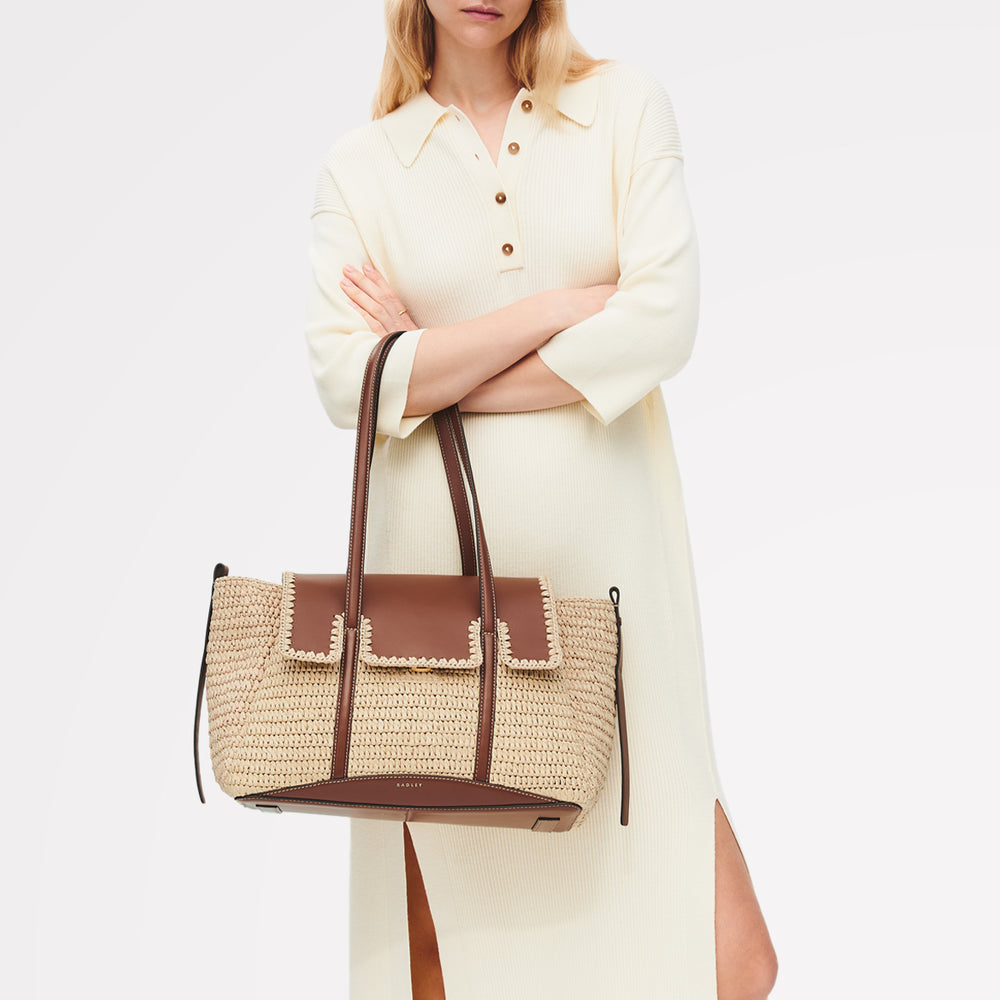 The Chancery - Raffia Medium Flapover Shoulder Natural - 113456