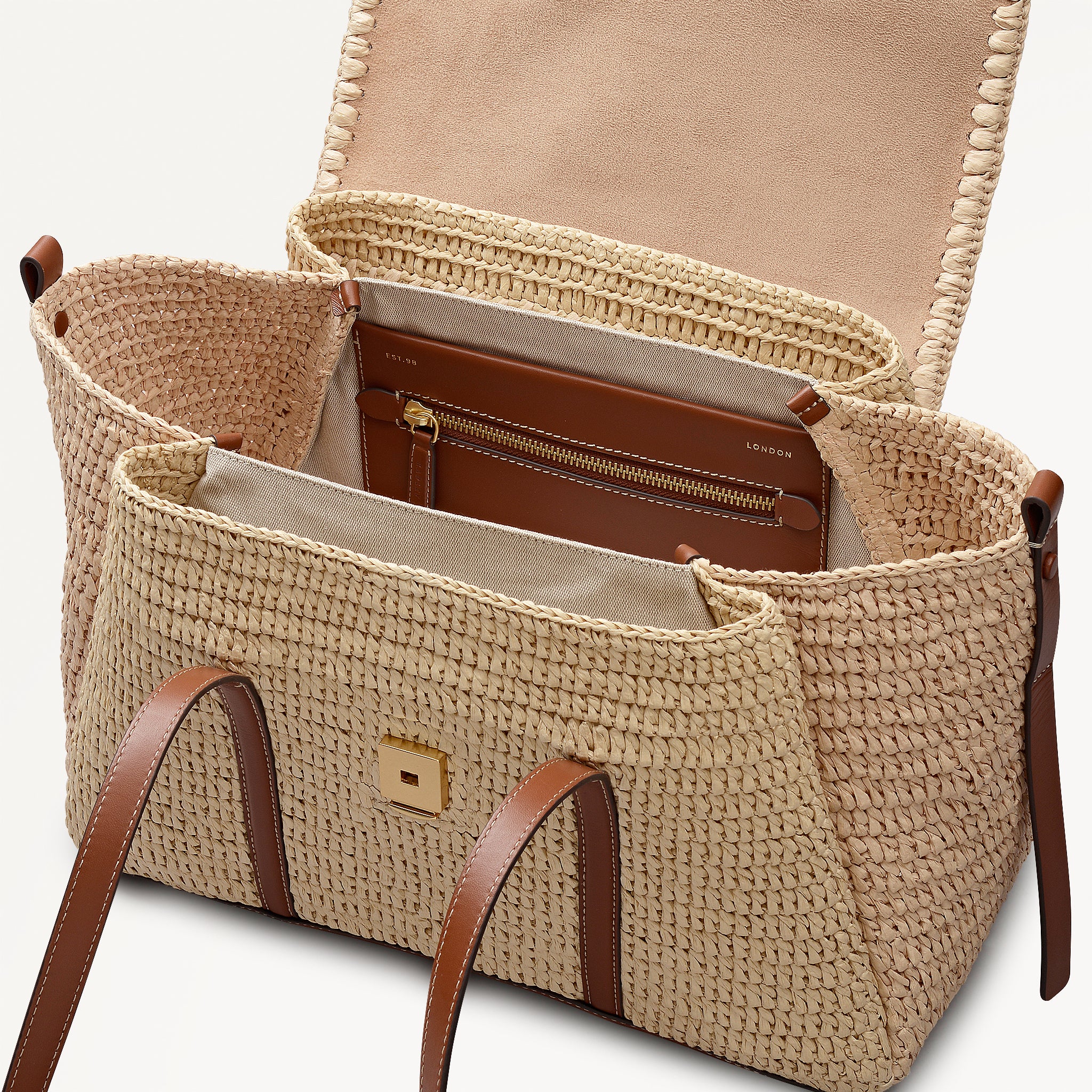 The Chancery - Raffia Medium Flapover Shoulder Natural - 113456