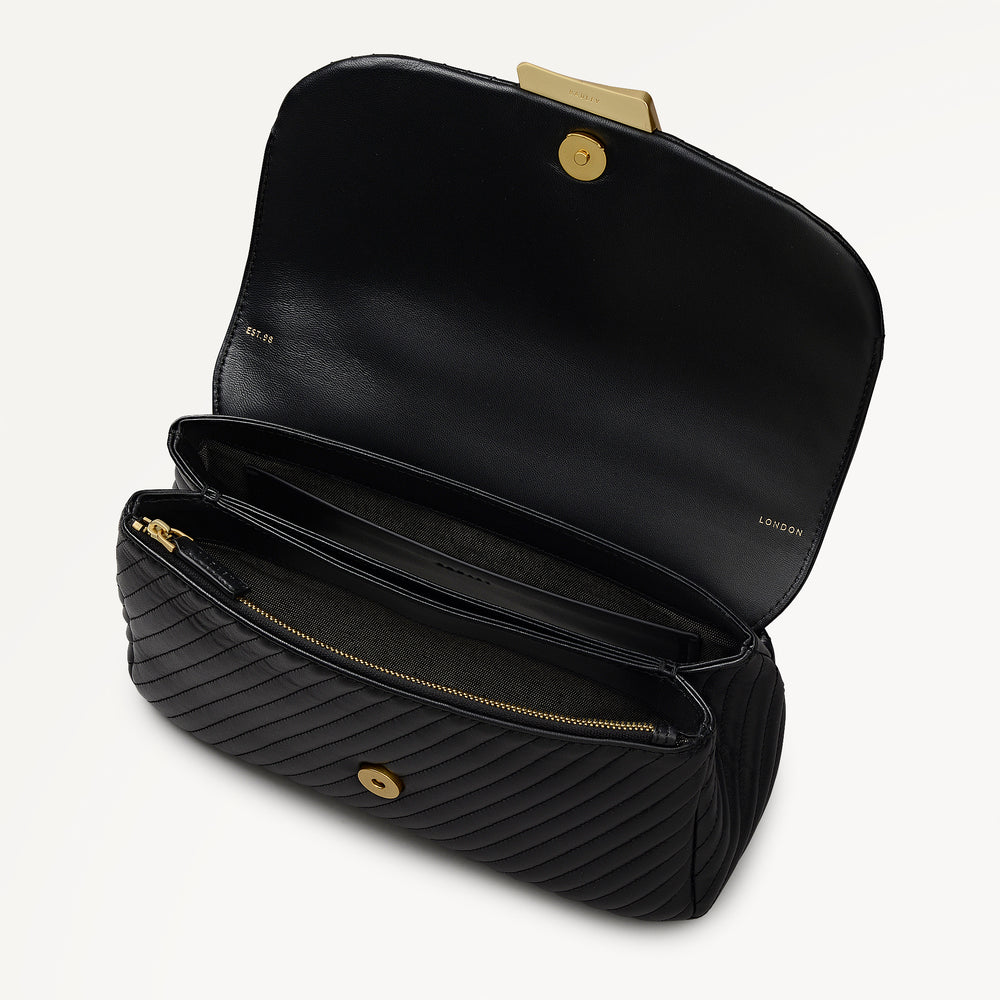 The Belsize - Quilt Medium Flapover Cross Body Black - 113472