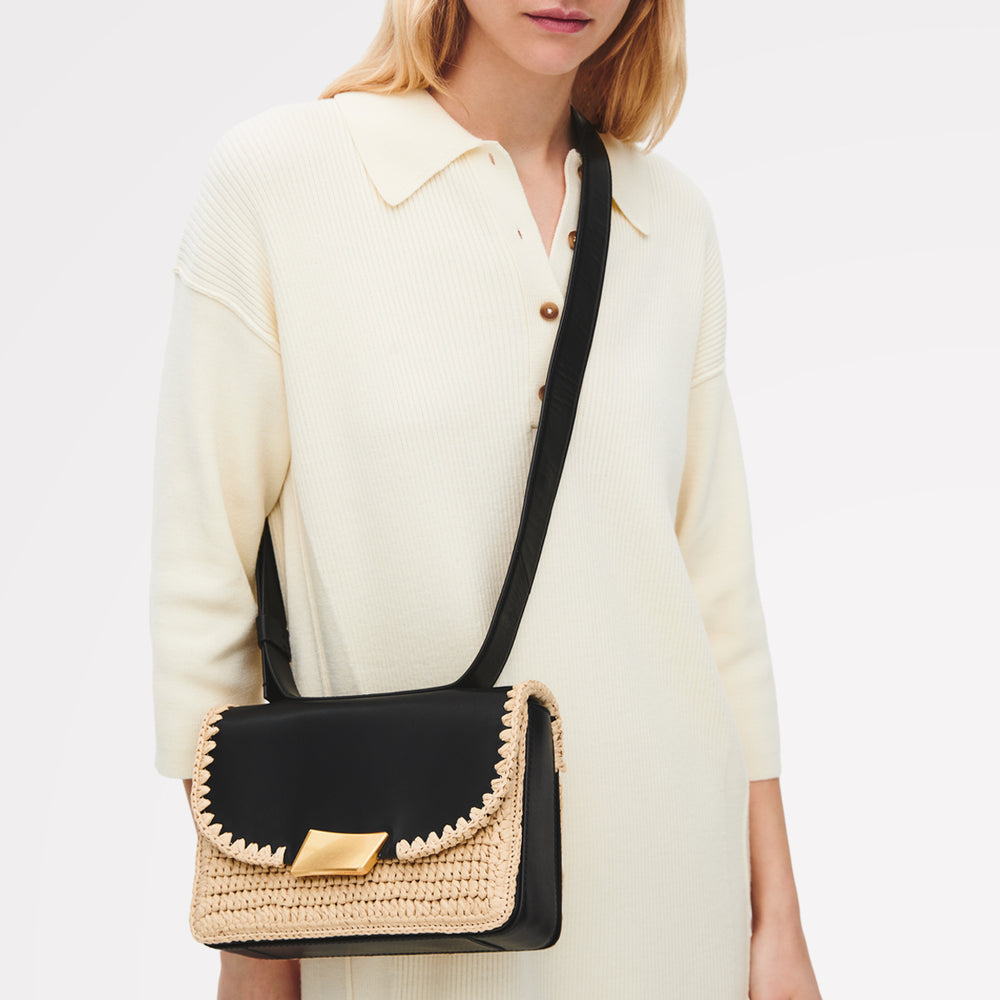 The Belsize - Raffia Small Flapover Cross Body Natural - 113482