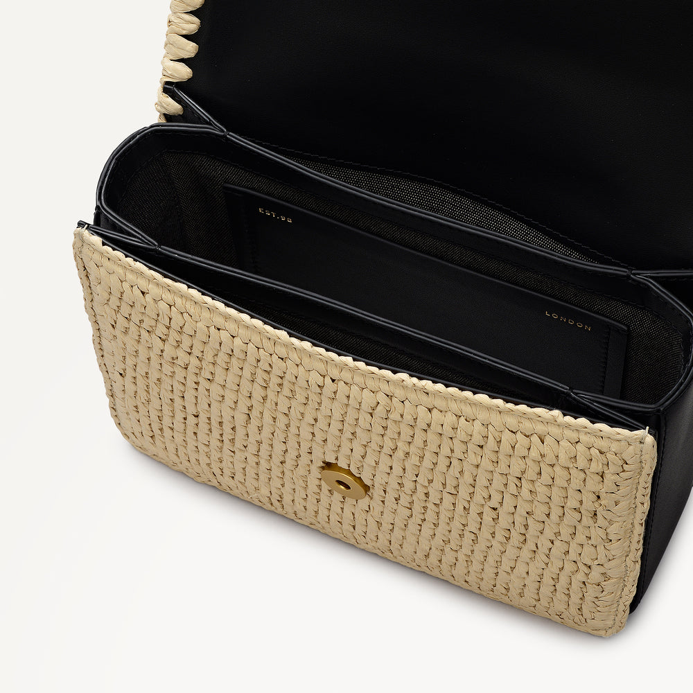 The Belsize - Raffia Small Flapover Cross Body Natural - 113482