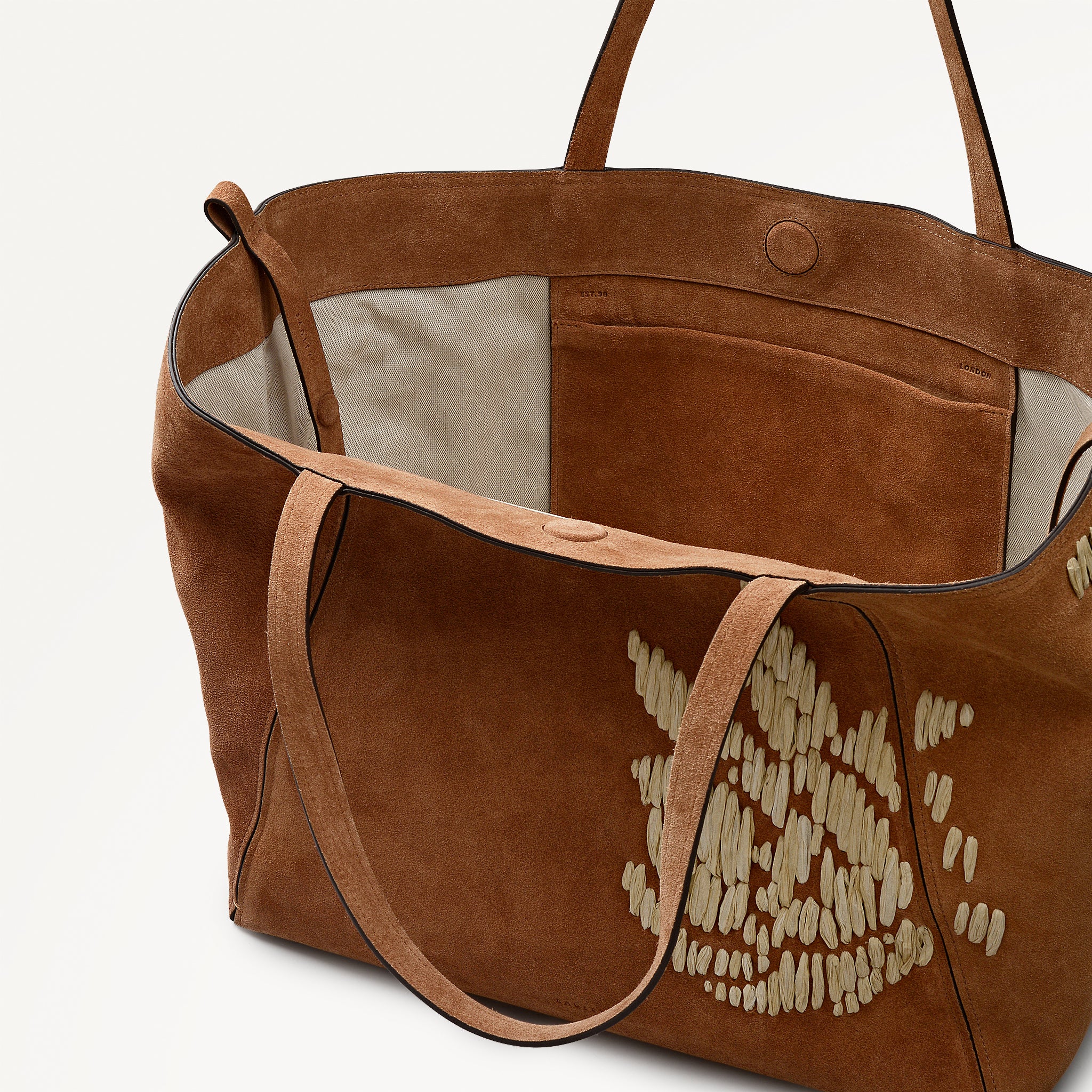 The Delphine - Floral Stitch Extra Large Open Top Tote Cognac - 113483