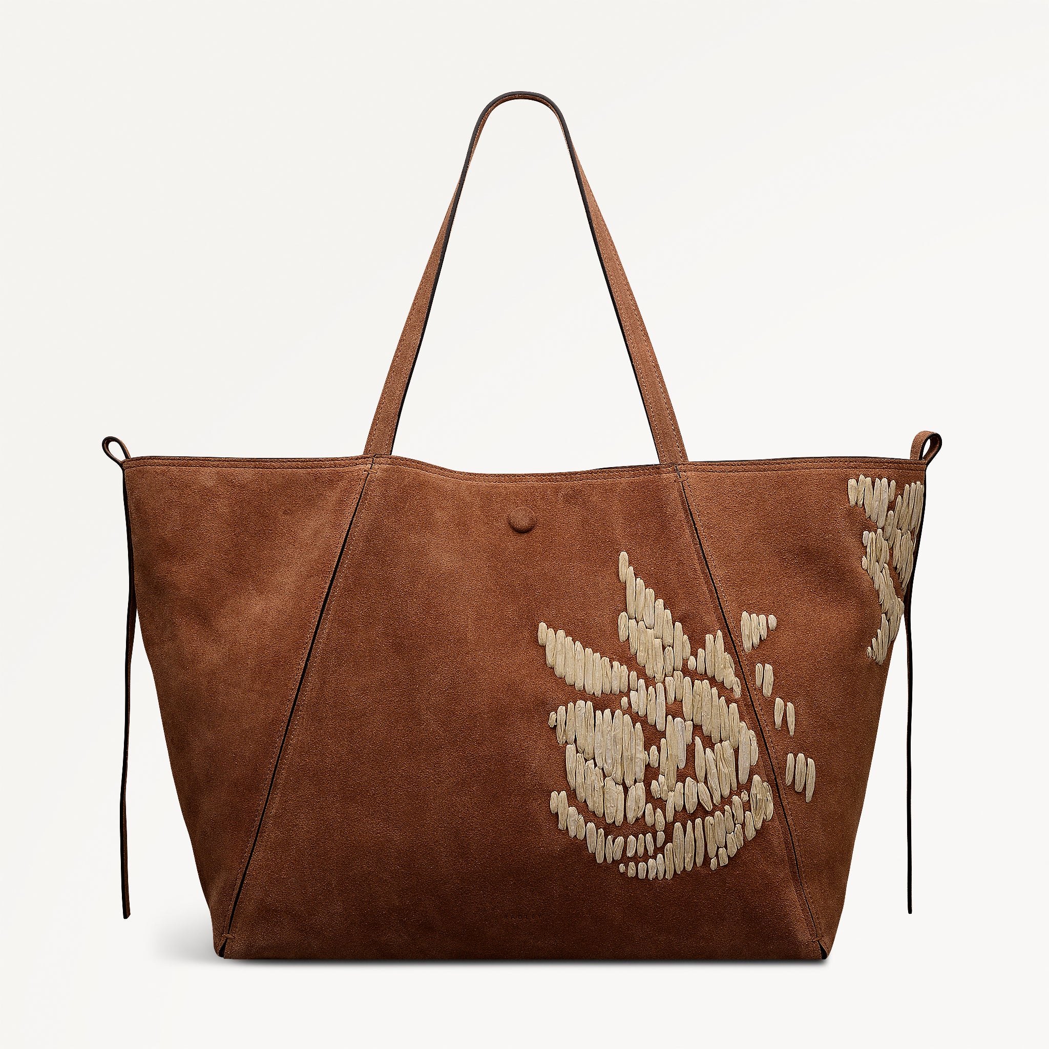 The Delphine - Floral Stitch Extra Large Open Top Tote Cognac - 113483