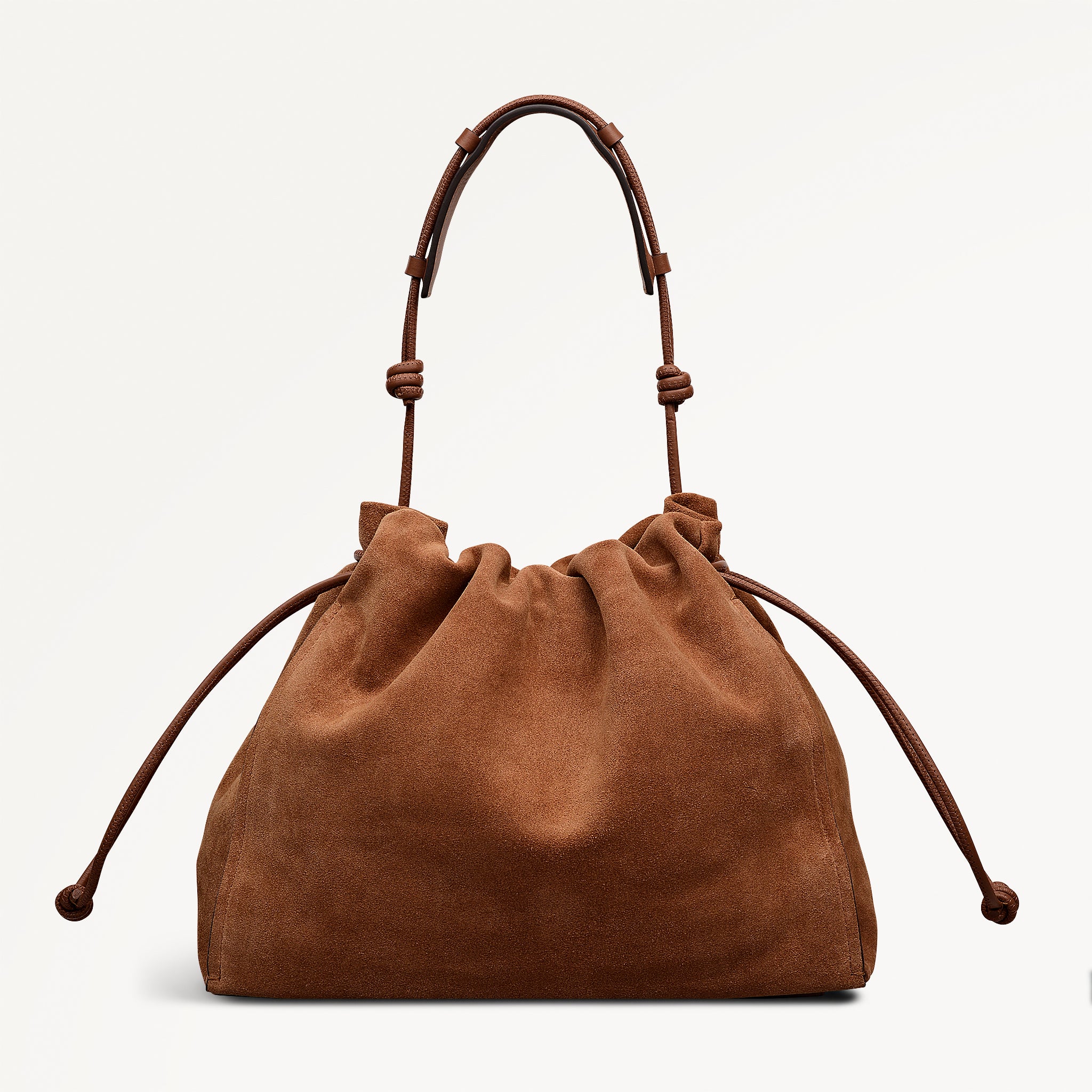 The Roxburgh - Floral Stitch Large Drawstring Shoulder Cognac - 113484
