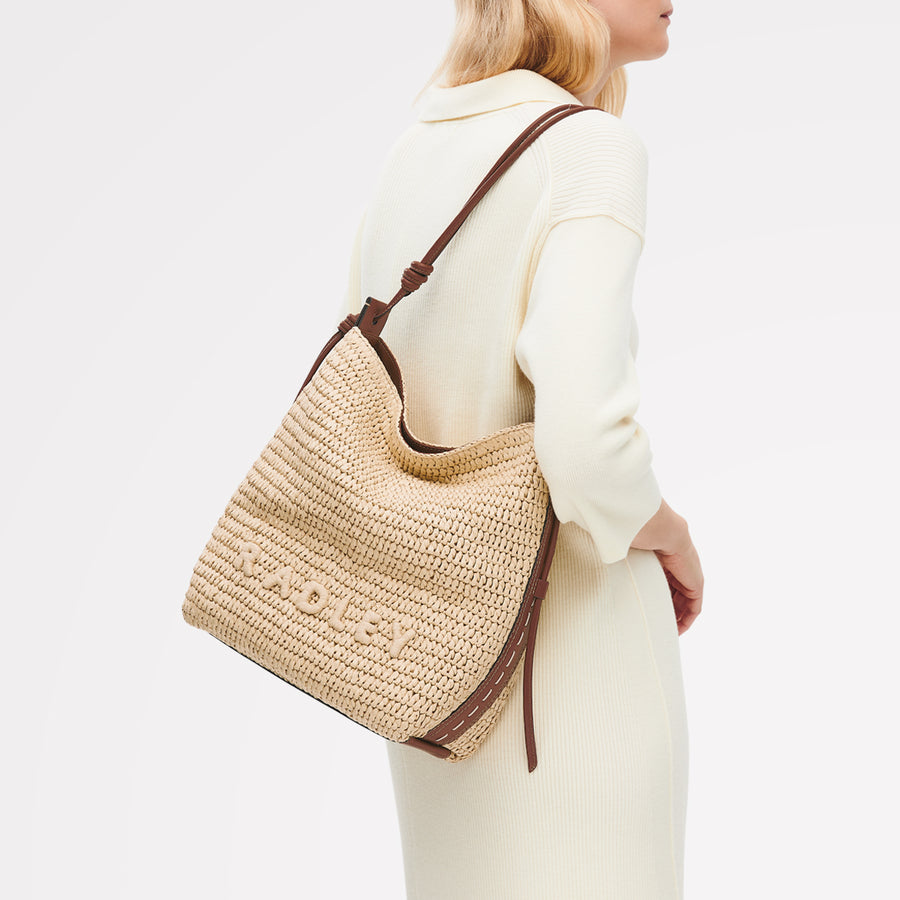 The Camden - Raffia Medium Open Top Shoulder Natural - 113487